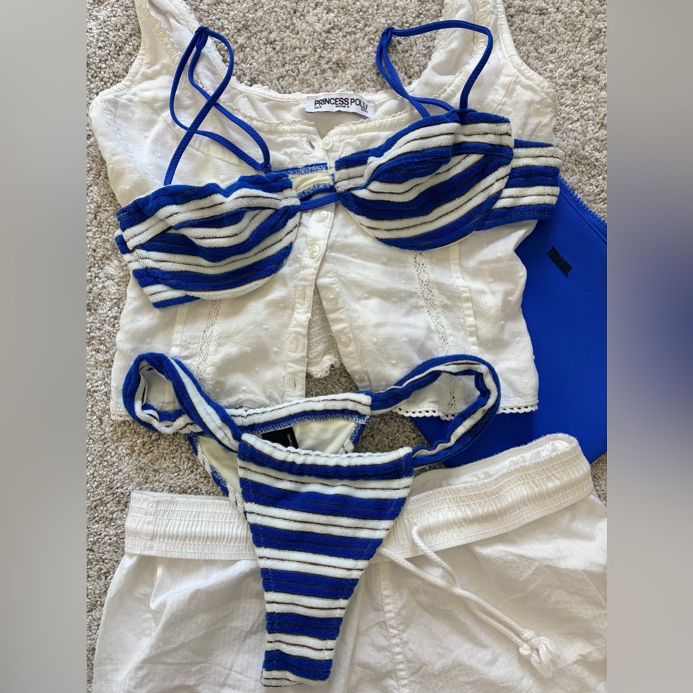 Triangl Swimwear Blue and White Striped Bikini